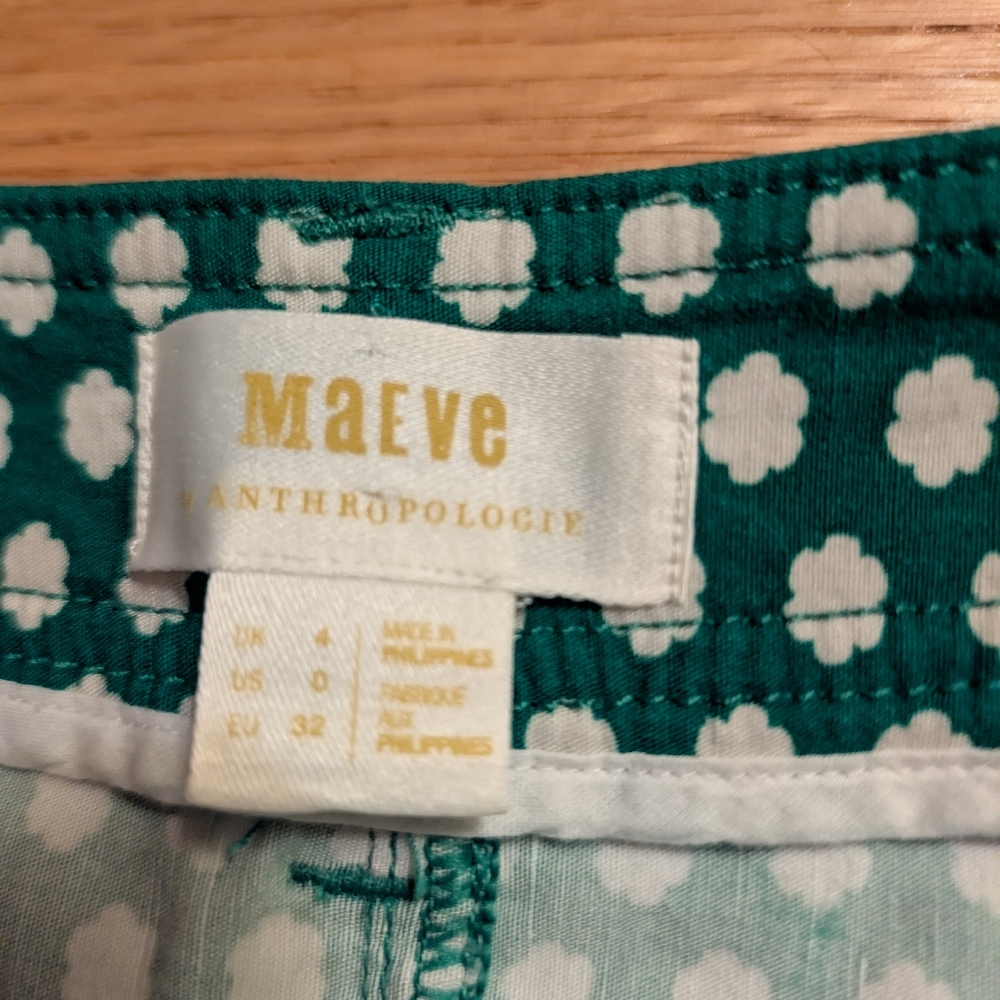 Maeve Anthropologie Green Floral Patterned Pants - Picture 2 of 7